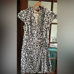 Tommy Hilfiger Black and White Flutter Sleeve Midi Dress